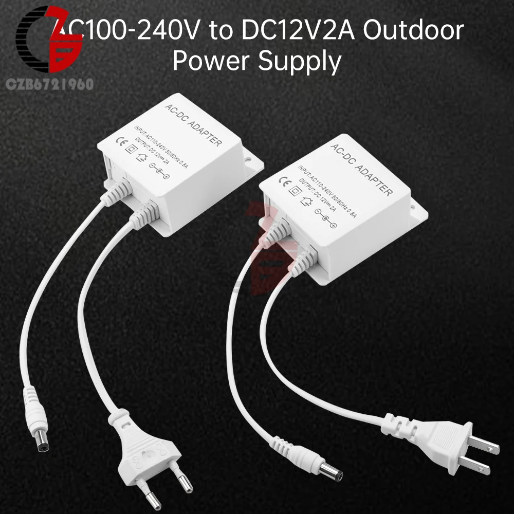 AC100-240V to DC12V2A LED Waterproof EU Power Adapter Electric Surveillance Camera Plug Power Adapter Security Outdoor Power