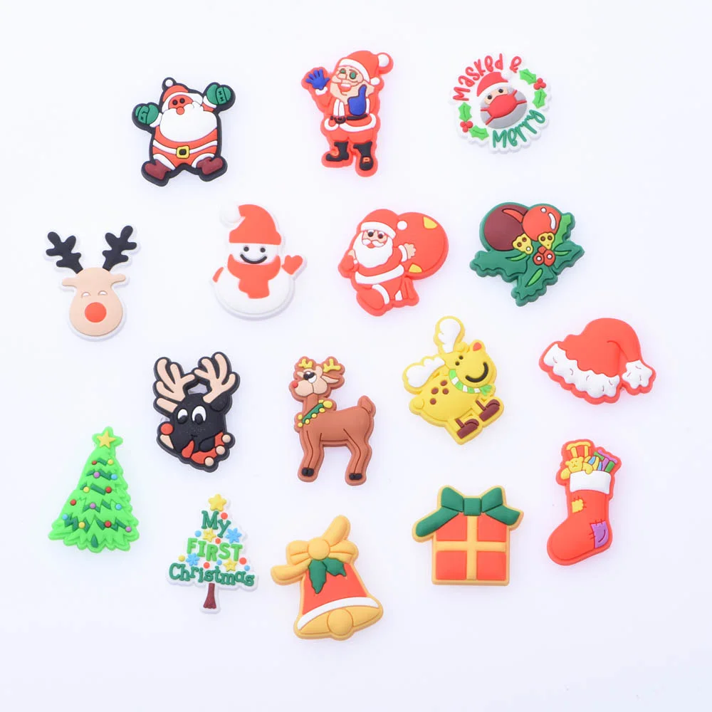 

2024 Snowman Bell Santa Elk Deer Shoe Charms Christmas Hat Sock Accessories Clogs Buckle For Shoes Decorations Kids X-mas Gift