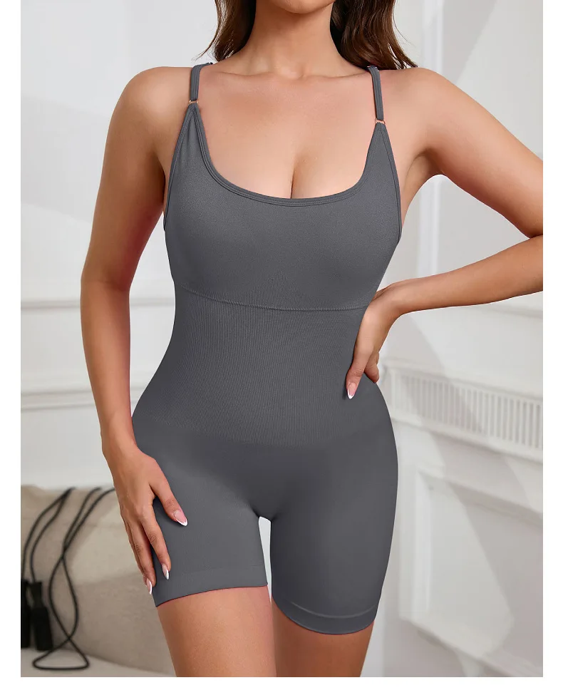 Sexy nahtloser pfirsichfarbener Hüft-Yoga-Overall – schnell trocknender, dehnbarer Strickstoff, abnehmbare Polster, gestreiftes Design, schmale Passform für Frauen – Detail 7