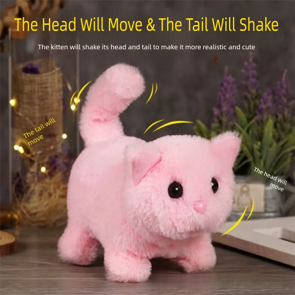 Funny Simulated Robot Kitten Wagging Interactive Electric Cat Makes You Happy Walking Kitten For Birthday Gift