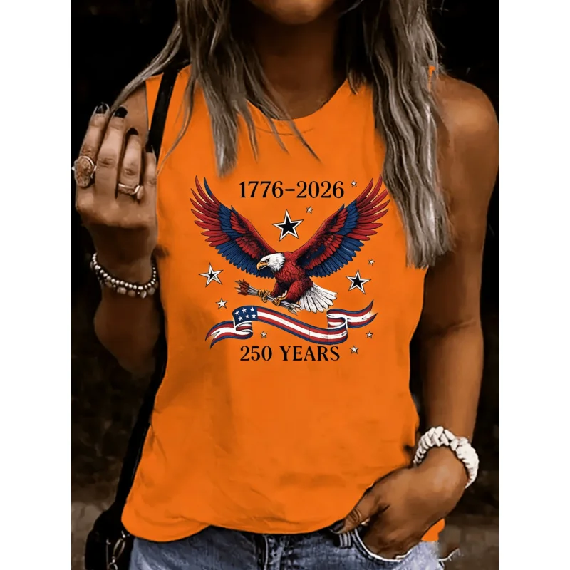 Women's American Bald Vest - 250th Anniversary Commemorative Sleeveless Top with Back Print, Lightweight Round Neck