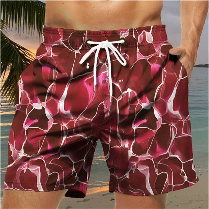 3D Printed Wave Pattern Beach Short Men's Outdoor Casual Hawaiian Shorts Trendy Streetwear Swimming Trunks Fashionable Shorts
