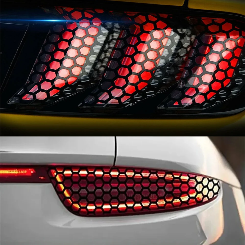 Car Front Rear Tail Light Lamp Honeycomb Stickers 48cmx30cm Universal Auto Stylish Tail Lights Film Protector Car Accessories