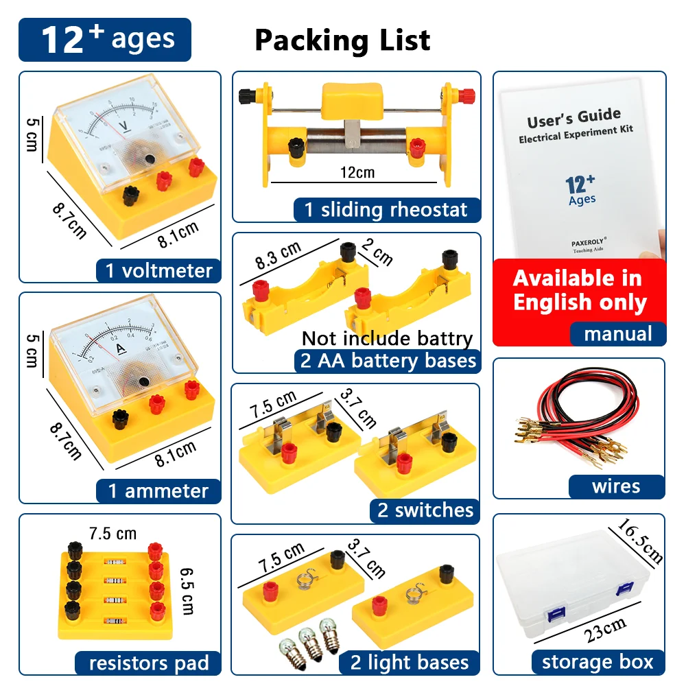 Electric Circuit Learning Kit Physics Electrical Experiment Teaching Aid Ammeter Voltmeter Sliding Rheostat Resistor Science Toy