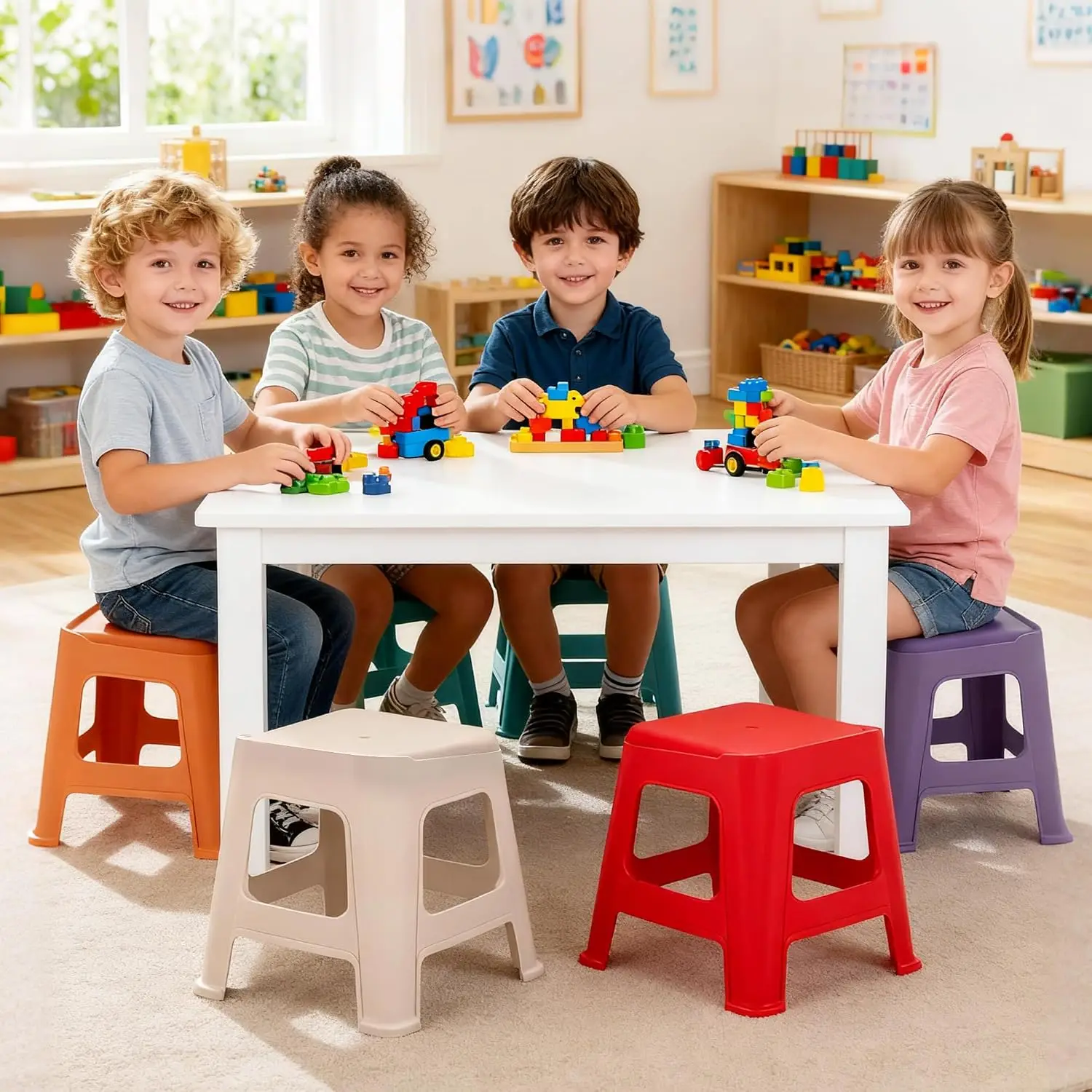 5 Pack Stackable Classroom Stools, 12.9