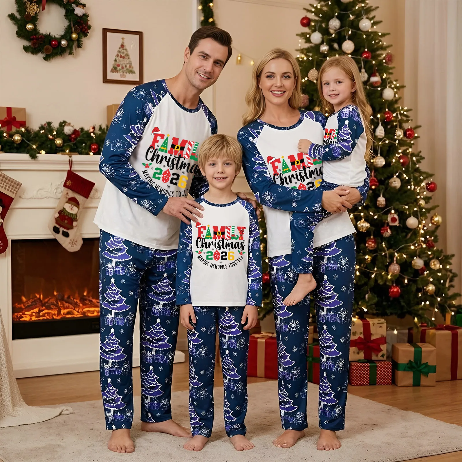 Family Matching Christmas Pajamas Cool Letters Print Merry‑Xmas Sleepwear Long Sleeve Top & Pants Pyjamas Set Holiday PJs