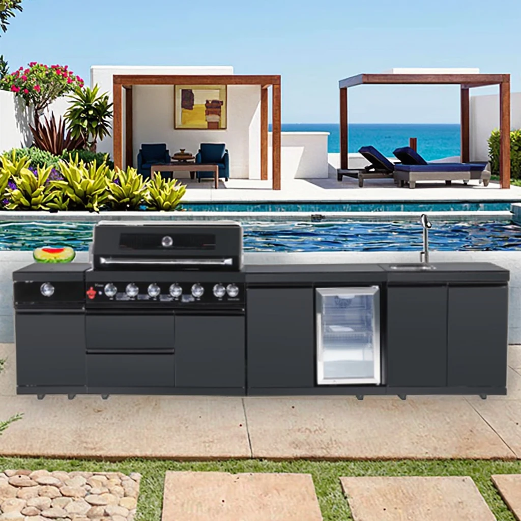 

Высококачественный комплект садовой мебели для кухни на открытом воздухе: уличная кухня из нержавеющей стали с встроенной гриль-станцией и раковиной