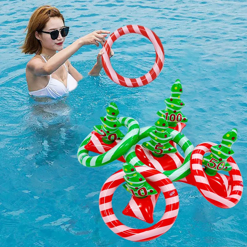 Balés de piscina, lanzamiento de anillo inflable, bomba de inflado de Carnaval de Navidad, juguetes deportivos de natación al aire libre, juegos de entrenamiento de agilidad de velocidad de lanzamiento