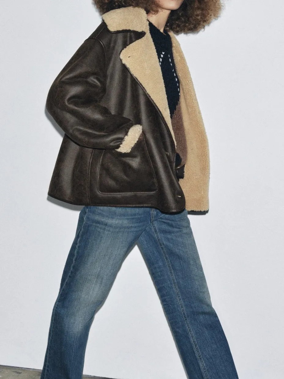 

Модный мягкий мех из искусственной кожи с внутренним мехом глубокого кофейного цвета, женское теплое длинное пальто из искусственной кожи