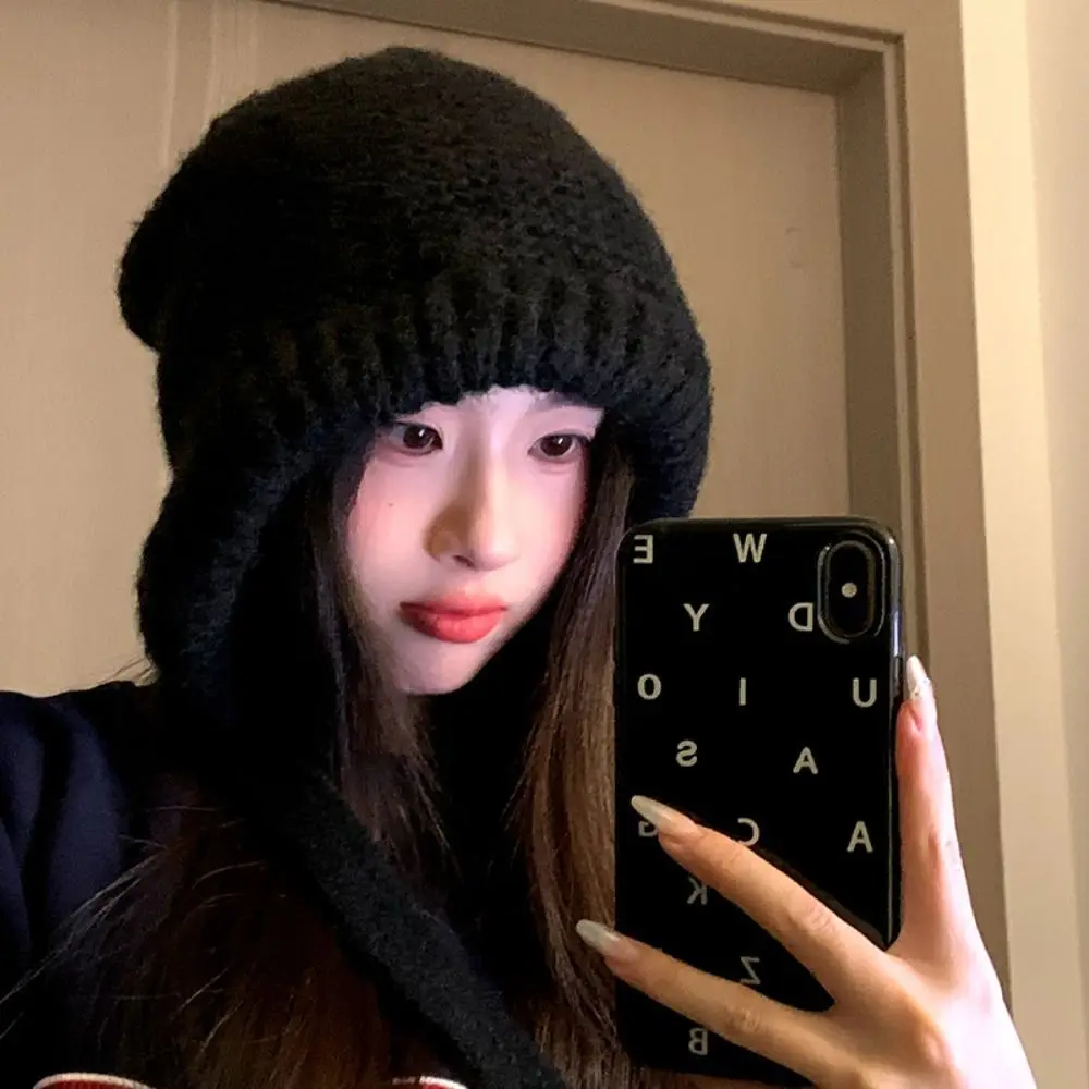 New Design Drawstring Bag-Hat Hand-crocheted Thermal Ear Crossbody Bag Hat Outdoor Wallet Purse Knitted Pullover Beanie Hat