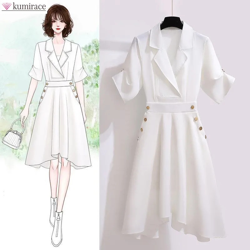 

5XL 2022 New Summer Leisure Elegant Dresses for Women Suit Collar Button Party Dress White Robe Maxi Female Delicate Clothes