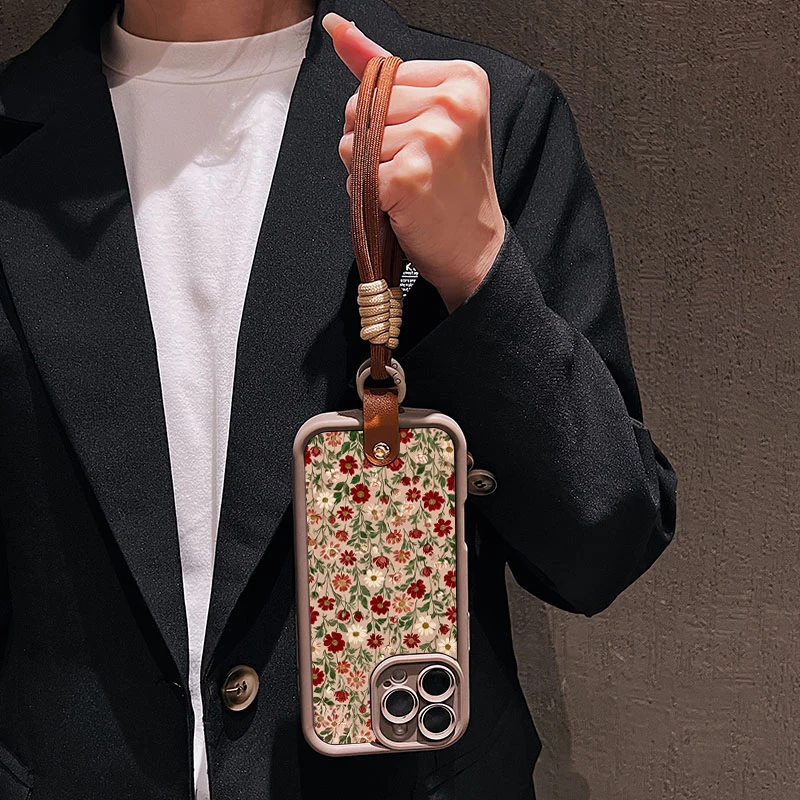 أزهار لطيفة نمط الحبل حزام حبل جراب هاتف آيفون 16 17 برو ماكس 11 12 13 14 15 16E XS X XR 7 Plus غطاء ناعم من السيليكون #2