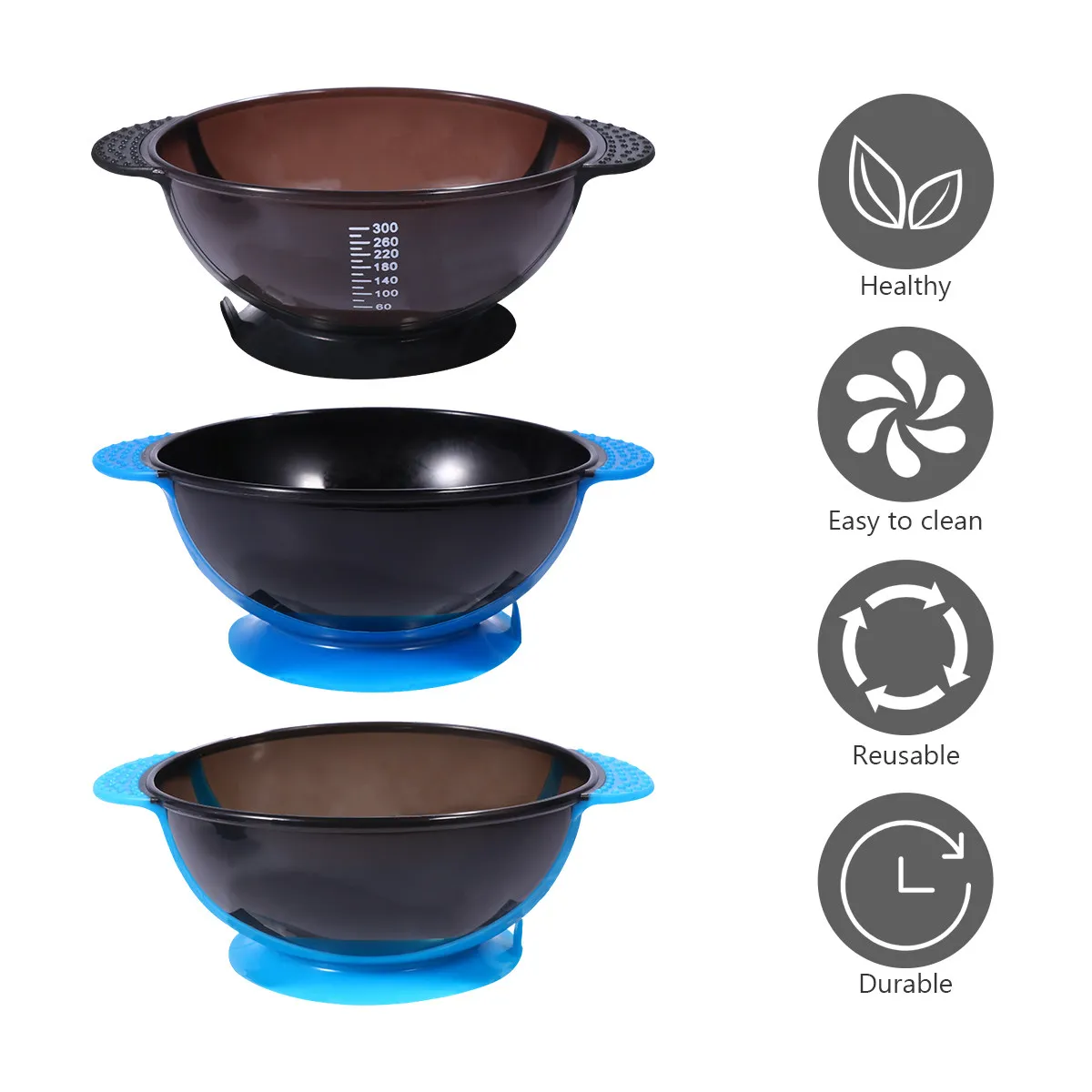 

3Pcs Hair Dye Bowls Suction Cup Design Portable Reusable Mixing Bowls for Salon Home DIY Hair Coloring Tinting Application