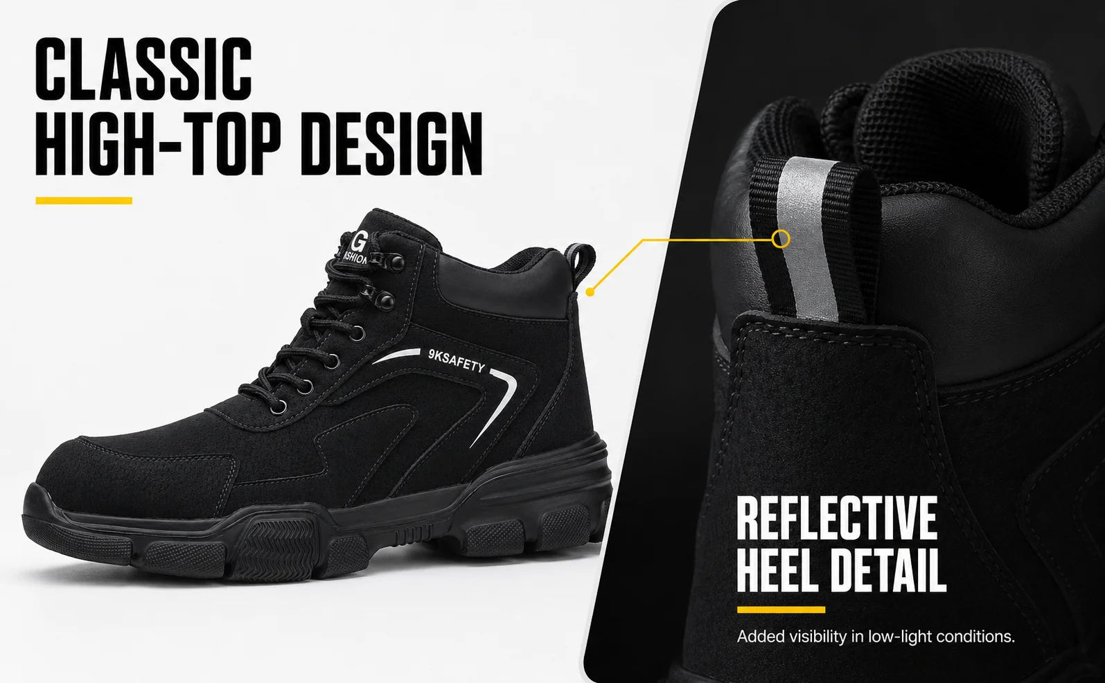 Herren-Arbeitsschuhe mit Stahlkappe, Sicherheitsschuhe, durchstichfest, wasserabweisend, schwarze High-Top-Stiefel für die Bauindustrie – Detail 5