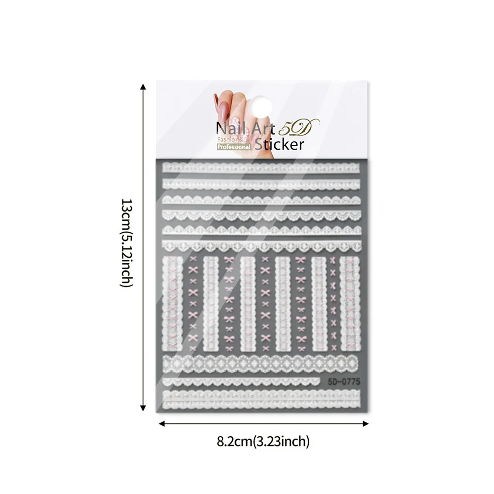 1 Stück Romantische Schleifen-Spitzen-Nagelaufkleber 5D Geprägte Weiße Spitzenstreifen-Aufkleber Rosa Schleifenmotiv Für Den Täglichen Gebrauch Elegante Nagelverzierungen – Detail 6