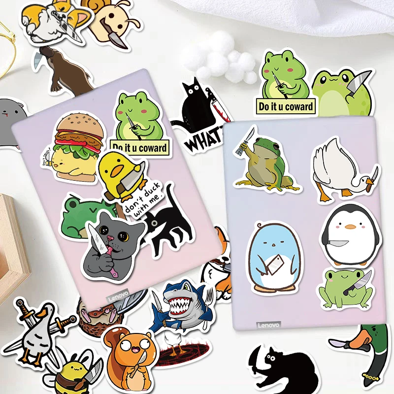 60PCS Funny MEME knife Duck Stickers Vintage For Decor DIY Kids Notebook Luggage Motorcycle Laptop Refrigerator Decal Toys