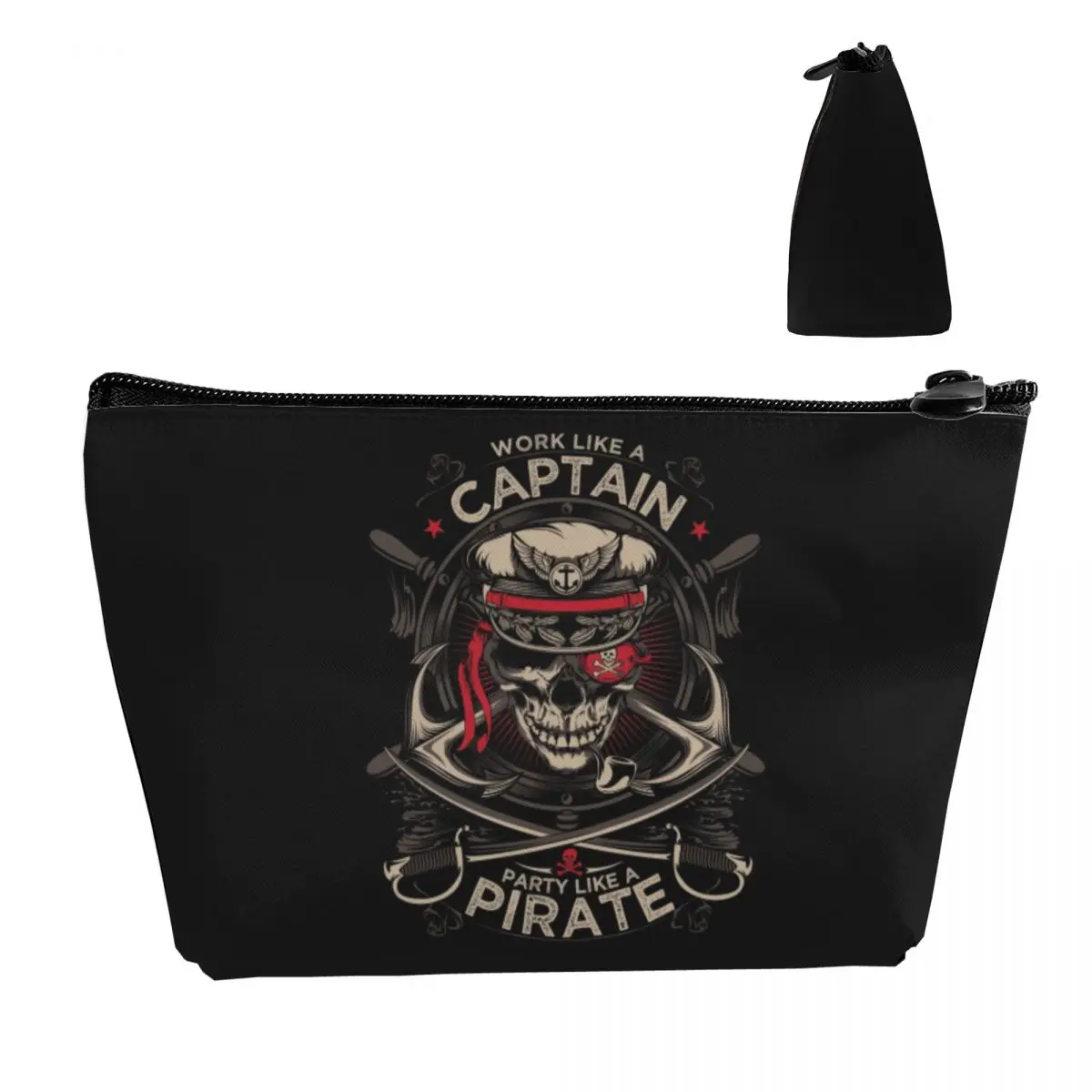 Work Like A Captain Party Like A Pirate Toiletry Bag Nautical Skull Sailor Makeup Cosmetic Organizer Lady Storage Dopp Kit Box