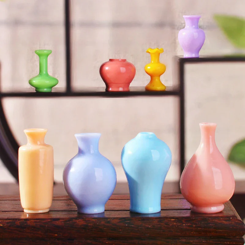 8 قطعة زجاجات زهرية ملونة صغيرة/الأواني دمية يدوية المنمنمات زهرية بيت الدمية ديكورا المطبخ زخرفة DIY بها بنفسك اكسسوارات #3