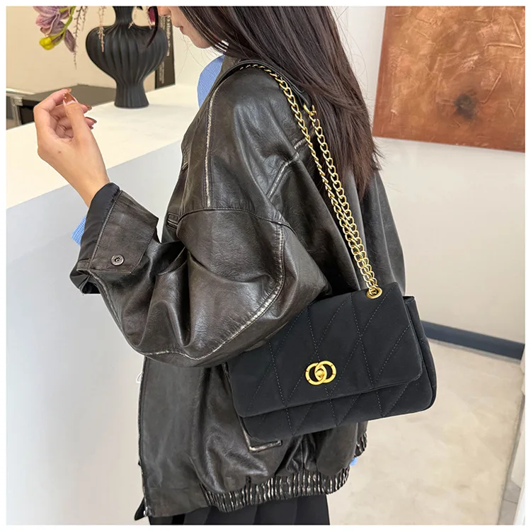 Tas Selempang Rantai Berlapis |   Tas Selempang Kulit Matte Gaya Vintage untuk Wanita, Tas Selempang & Ketiak yang Luas