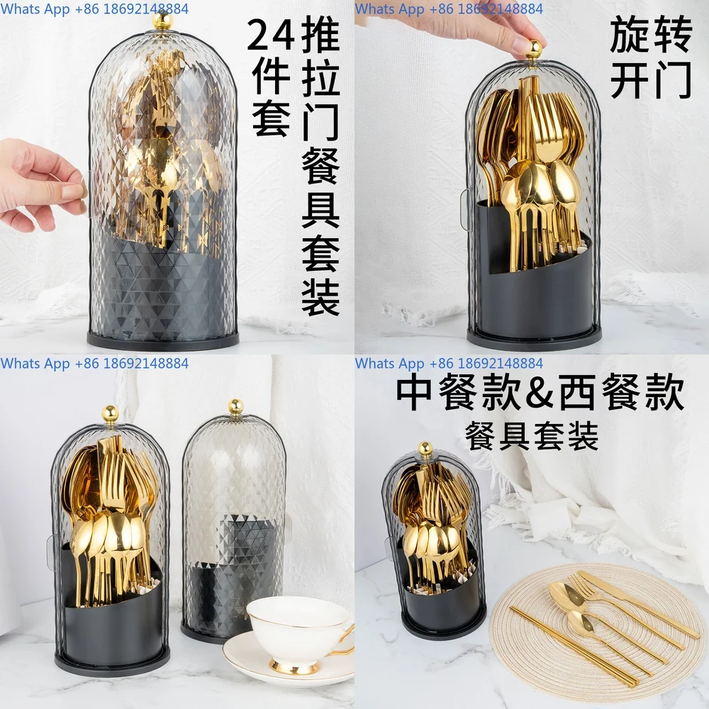 

24 Piece Stainless Steel Cutlery Set for Western Dining with Forks Spoons and Chopsticks Perfect as Gift or Household Essentials