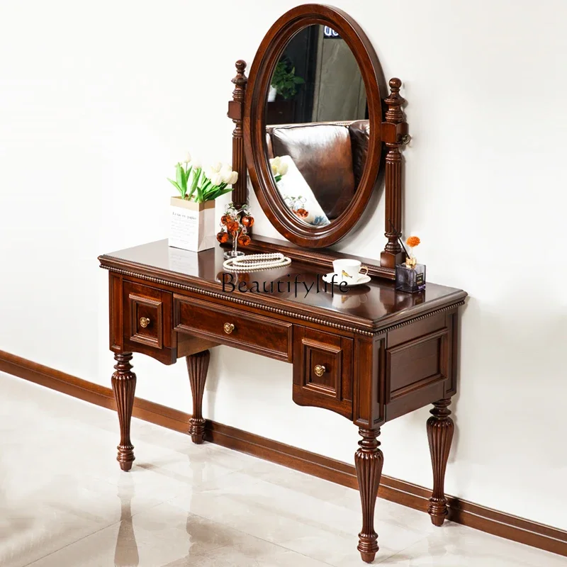 

55American all-solid wood log dresser bedside storage cabinet integrated makeup table