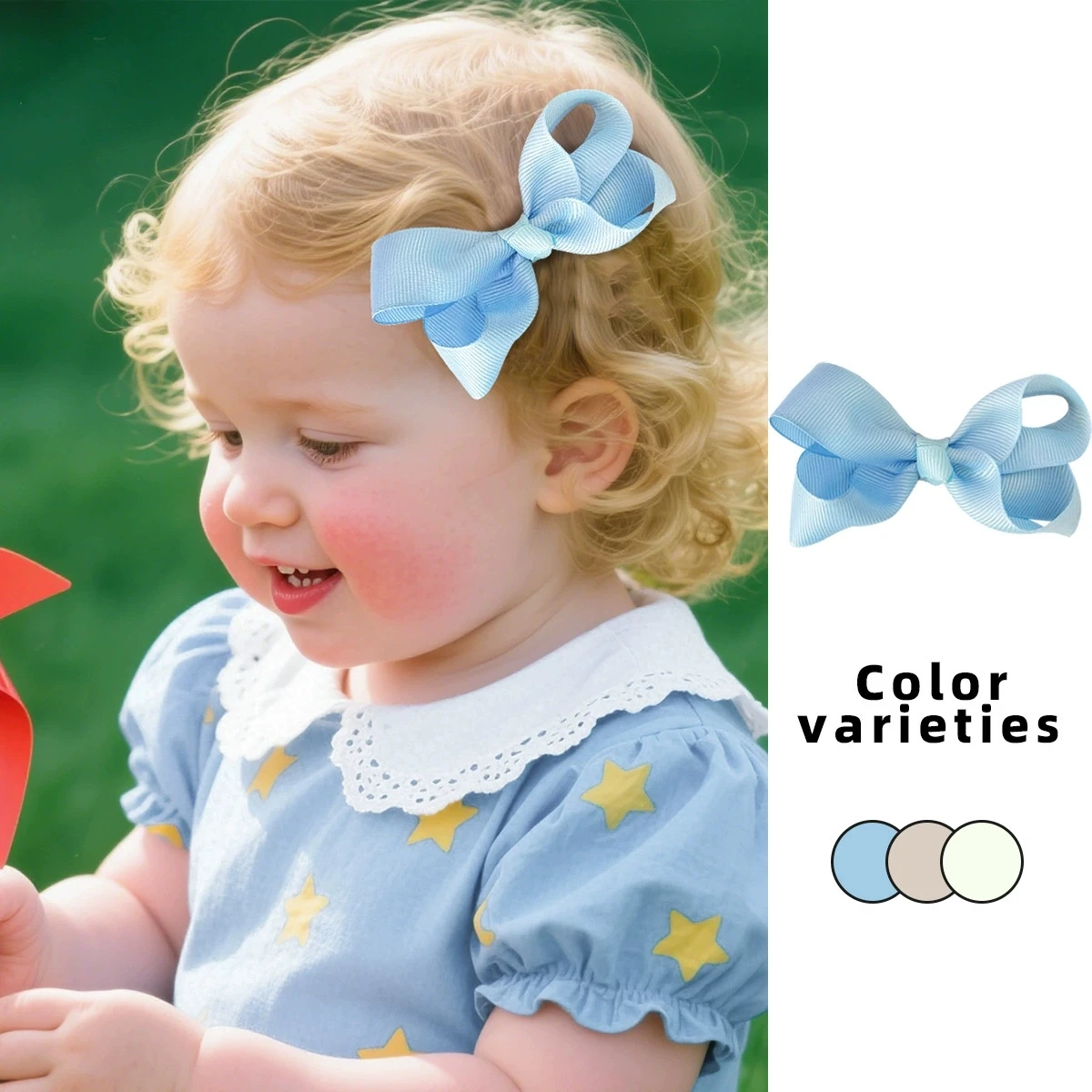 

3pcs 9.5cm Children Solid-color Grosgrain Bow Hairpin Girl Hairbow Barrettes Cute Blue Bowknot Hair Clip Toddlers Bows Headwear