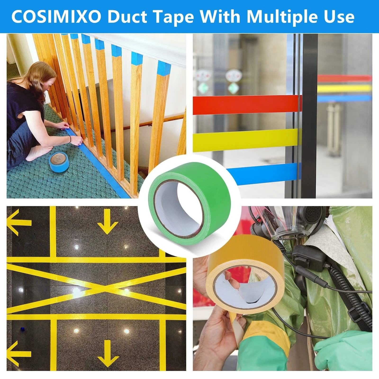 3PCS Rainbow Colored Fabric Tape No Residue,Waterproof,Great for Packaging, Arts Color-Coding and DIY Projects