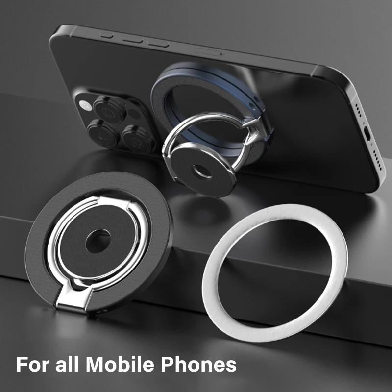Double-Side Magnetic Phone Ring Holder for MagSafe Folding Kickstand Black Metal Magnet Stand for iPhone 16 15 14 Xiaomi Samsung image 4