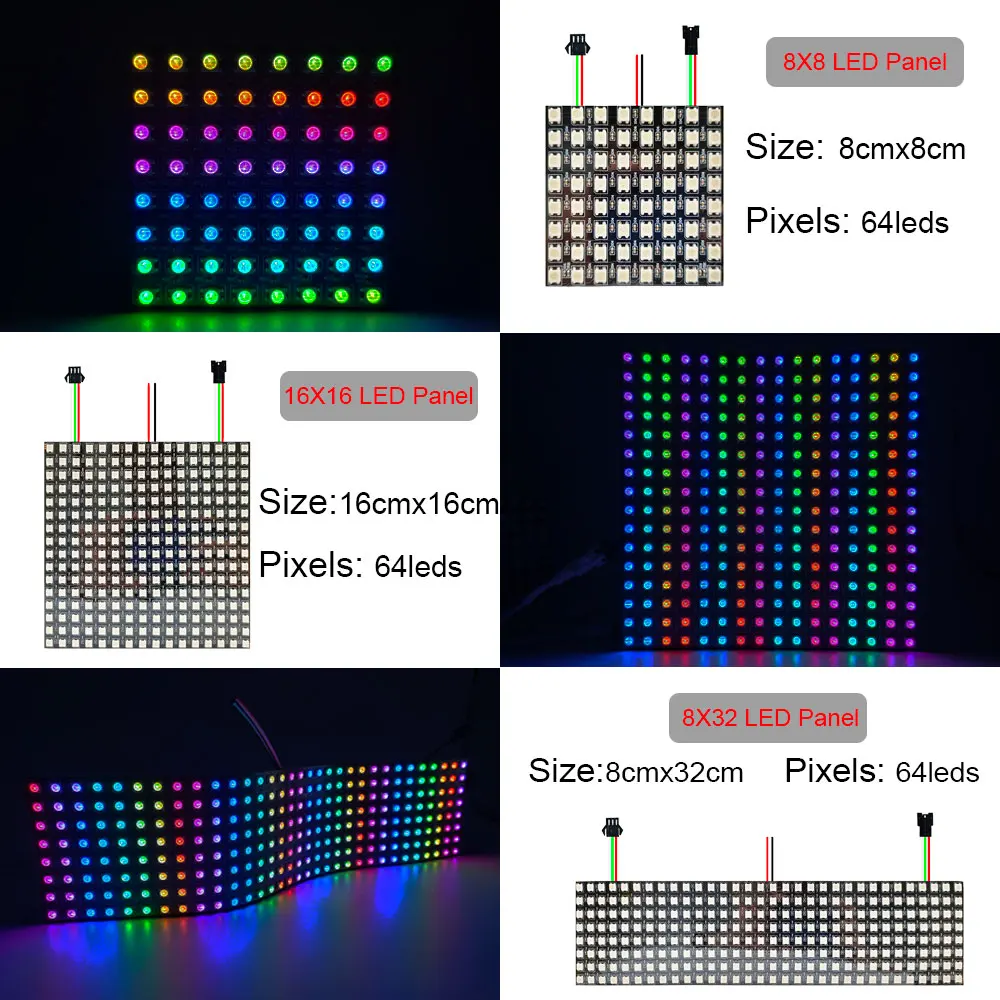 DC5V WS2812B RGB LED cyfrowy elastyczny 8x8 16x16 8x32 indywidualnie adresowalny Panel świetlny moduł WS2812 RGBIC ekran matrycowy