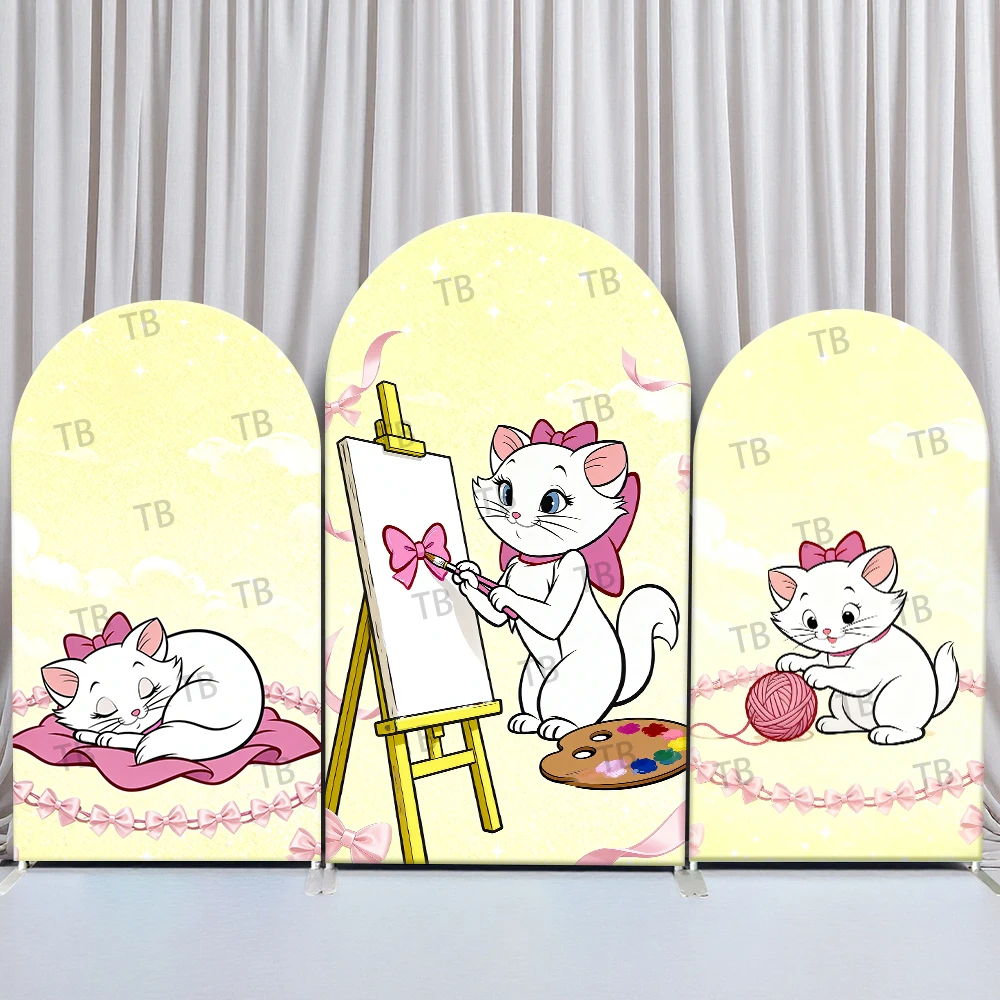 

Disney Marie the Cat Arch Backdrop Cover Sleeping Painting Knitting Bow for Birthday and Baby Shower Party Photo Booth Props