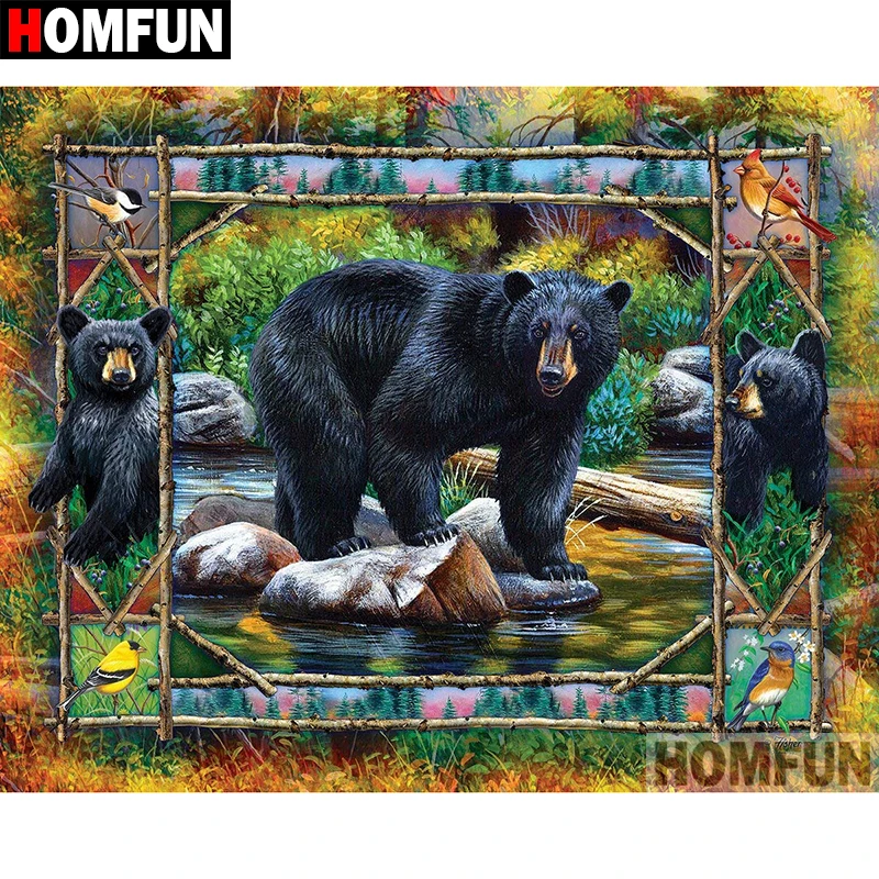 

HOMFUN 5D DIY Diamond Painting Full Square/Round Drill "Animal bear" Embroidery Cross Stitch gift Home Decor Gift A09011