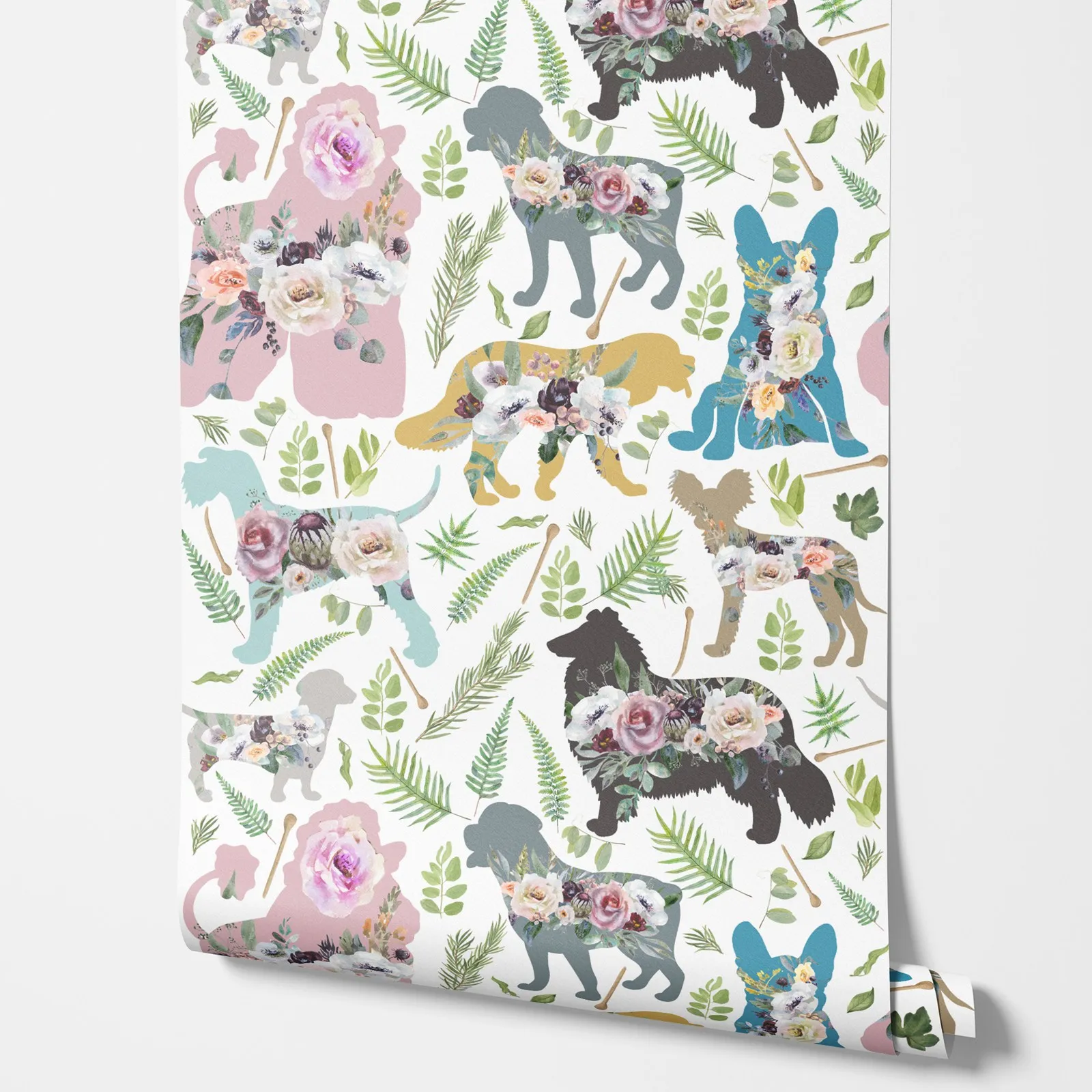 

Яркие обои с мультяшными собаками и цветочной кожурой и наклейкой, съемные обои для детей для детской комнаты. Настенное искусство для детской комнаты 50 см