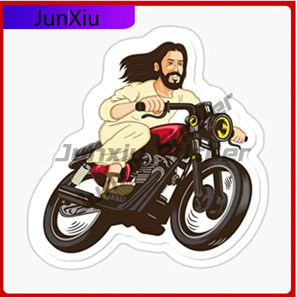 

Jesus On The Motorcycle Cool Funny Helmet Stickers And Bikers Gifts Sticker Laptop Wall Window Bumper Decal Custom Car Decals