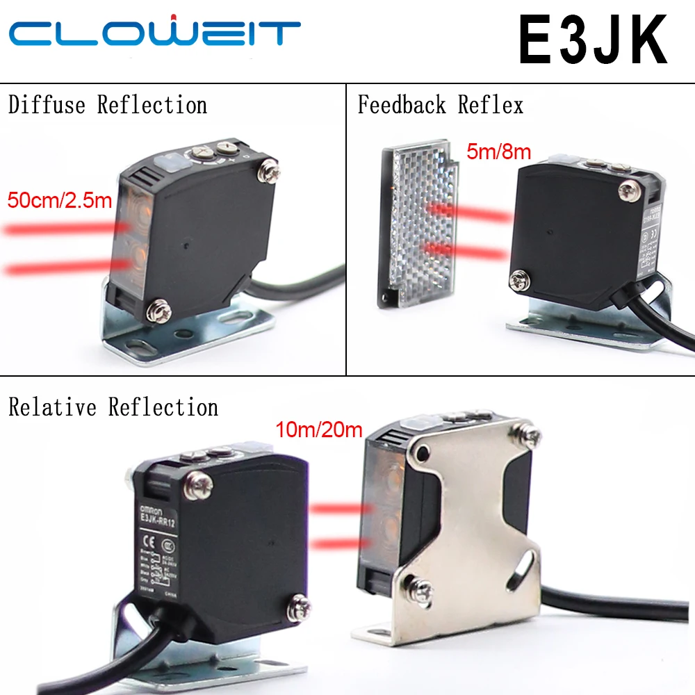 30cm 4m 20m Diffuse Reflection Photoelectric Switch E3JK-DR12 DR11 RR11 RR12 TR11TR12 Sensor Feedback Reflex Relative Reflection