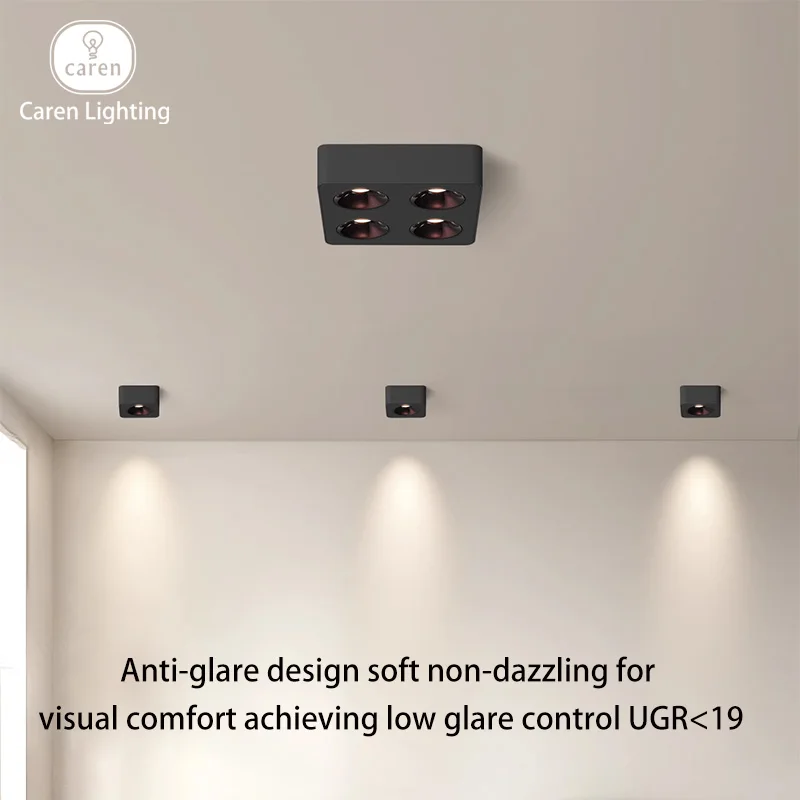 Caren Lighting surface-mounted slim spotlight quad square downlight COB LED White Black body Sleek minimalist modern Beam Light