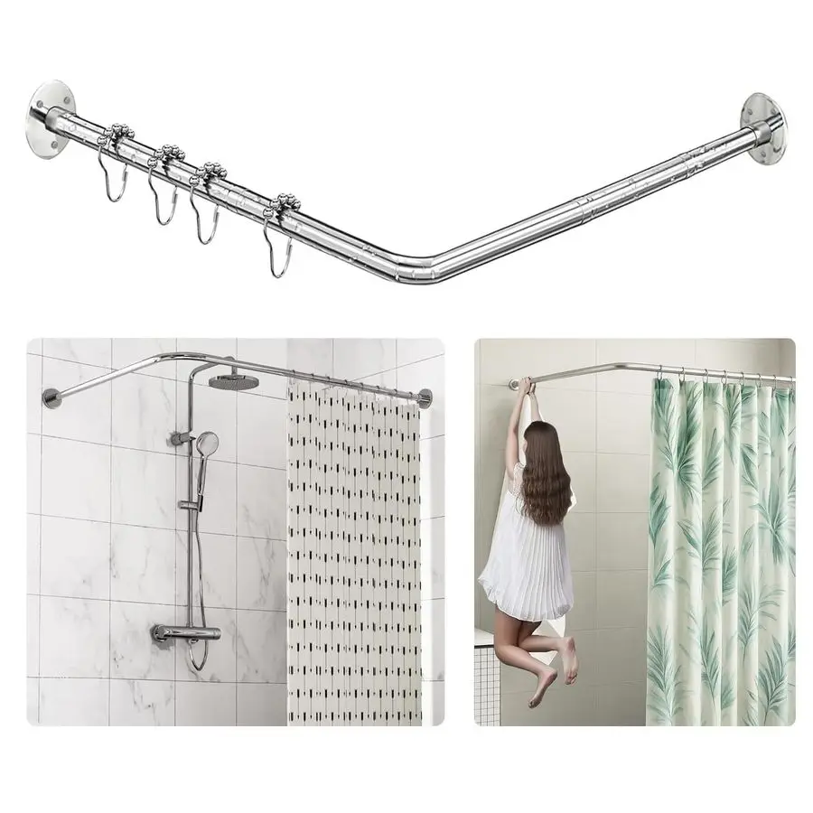 

Shaped Shower Curtain Rod, Adjustable 23.652.4 x 23.652.4, Corner Shower Curtain Rod, Genuine 304 Stainless Steel, Unsagging, Dr