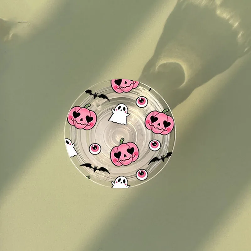 Korean Cute Funny Halloween Pumpkin Ghost Bat Pattern Clear Phone Stand Holder Grip Tok Griptok for IPhone17 Samsung S25 Bracket