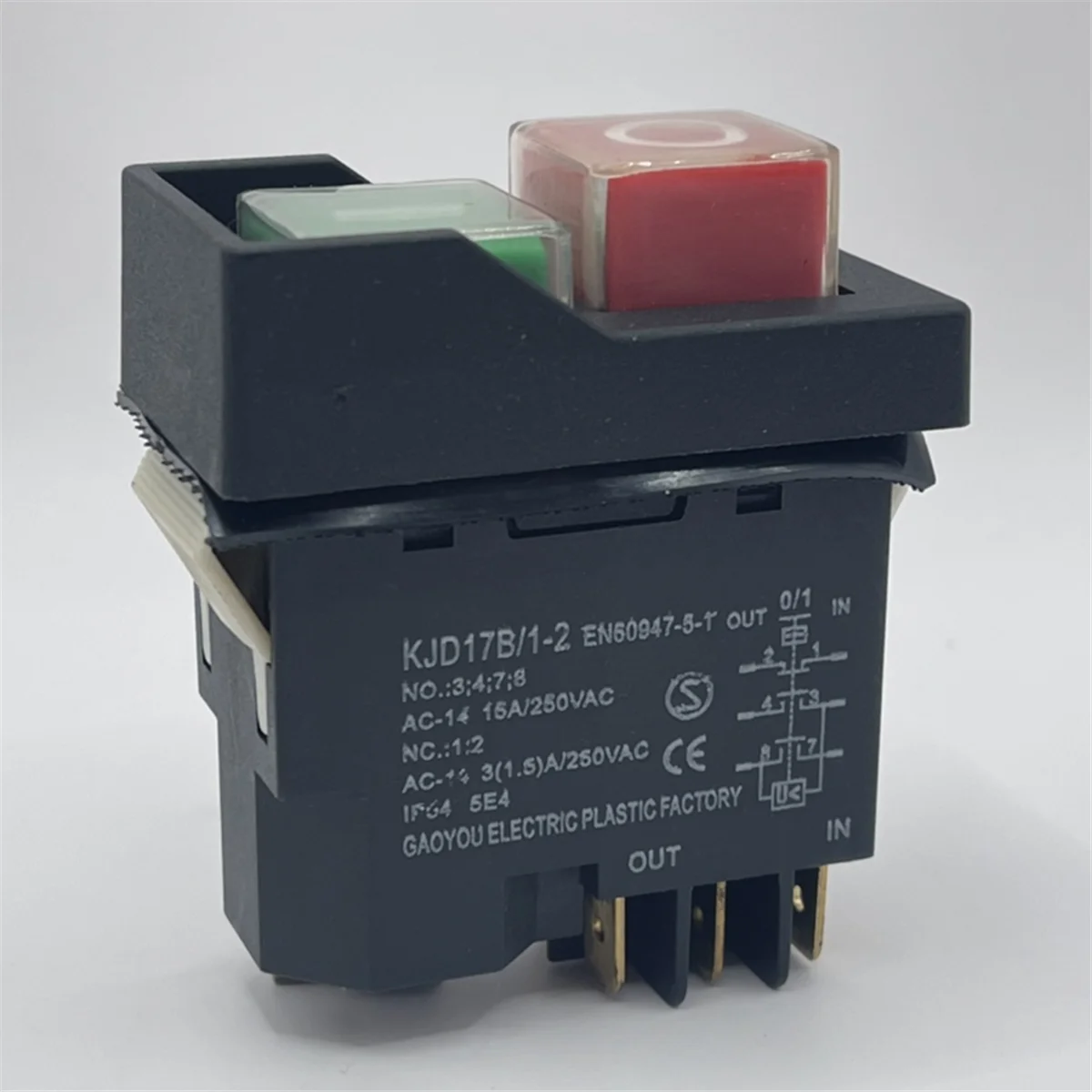 A42F  KJD17 6 Pins Electromagnetic Start Push Button Switches 15A AC250V IP55 Waterproof Equipment Safety Switch