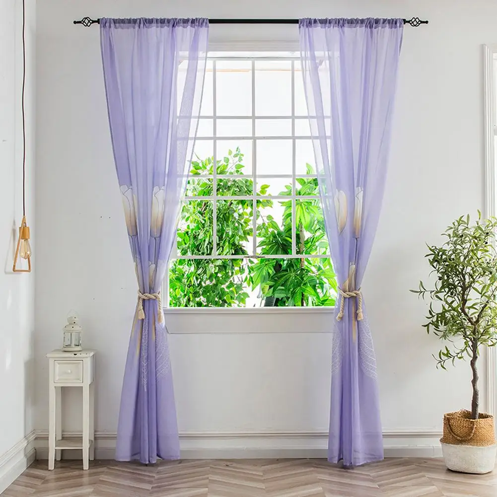 Tulip Pattern Sheer Curtains Weaken Sunlight Window Curtains For Kitchen Bedroom Living Room Yard