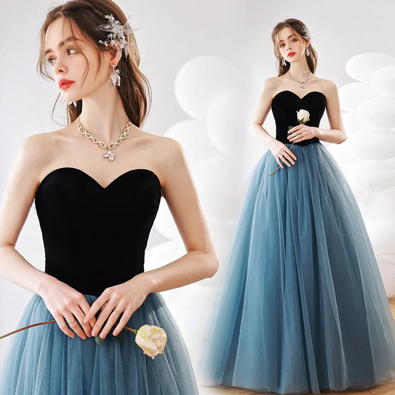 

Tube top sexy temperament blue banquet dress 2026 new fashion trend catwalk fluffy yarn performance dress