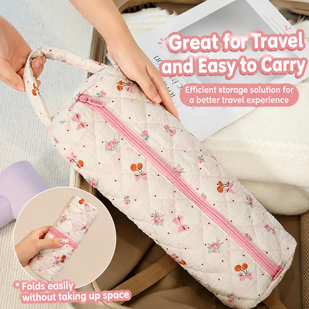 Hair Tool Storage Bag Quilted Hair Tool Organiser Portable Side Carry Handle Spacious Barrel Design Skincare & Toiletry Bag