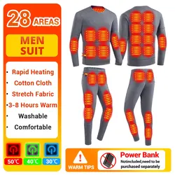 Electric Heated Clothing Men Heated Thermal Underwear Set Women Winter Electric Heating Jacket Suit Fleece Lined Heated Vest