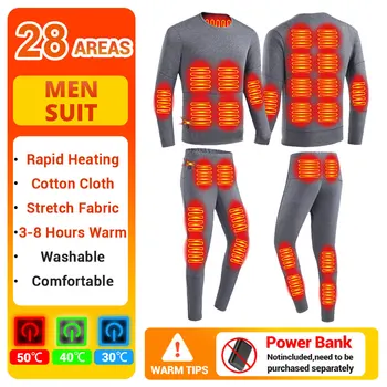 Electric Heated Clothing Men Heated Thermal Underwear Set Women Winter Electric Heating Jacket Suit Fleece Lined Heated Vest