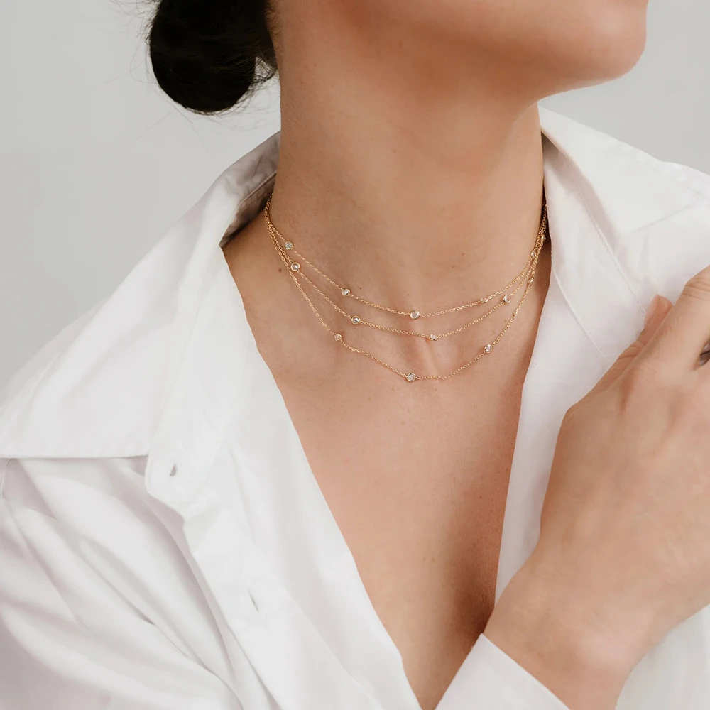 Jewelryposter-女性のための酸化不可能な金属ネックレス,キュービックジルコニア,キャスト,多層,気質,新しいデザイン