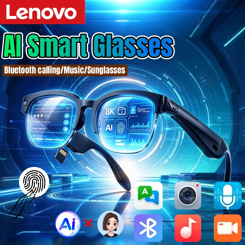 Lenovo 8K HD Smart Glasses AI Translation Bluetooth Conversation Recording Listening To Music Smart Sunglasses 2027 New