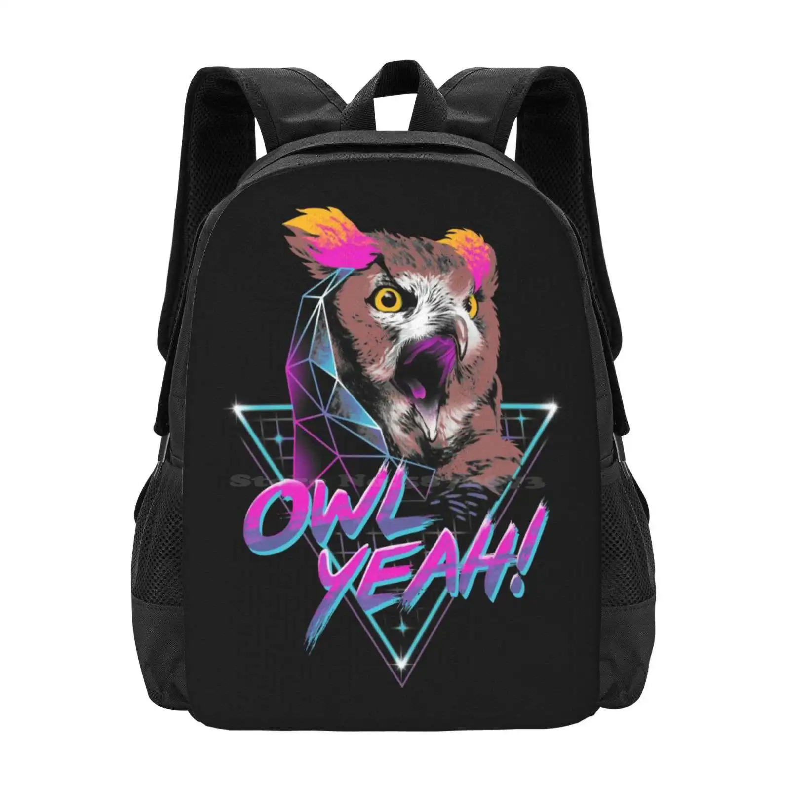 Owl Yeah! Pattern Design Bag Student's Backpack Owls Nocturnal Rad Neon Synthwave Cool 80s Animals