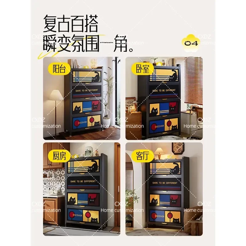 Memphis Style Steel Bookcase with Locker Integrated Wall Mount Living Room Storage Shelf Wrought Iron Floor Standing
