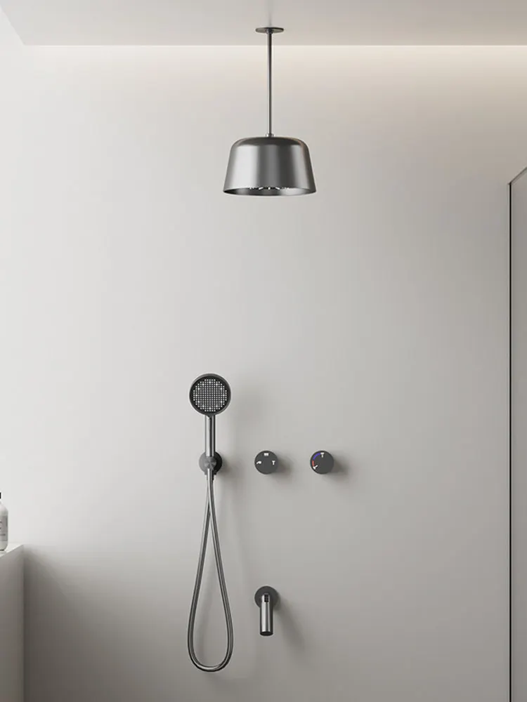 MYN Hidden Shower Wall-style Minimalist Household Bathroom All Copper Rain Spray Cold and Hot Three-function Shower Set