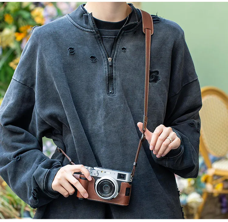 Neue handgefertigte Kameratasche für Fujifilm X100VI Kamera-Griff Schutzhülle Schultergurt Handgelenkschlaufe Zubehör