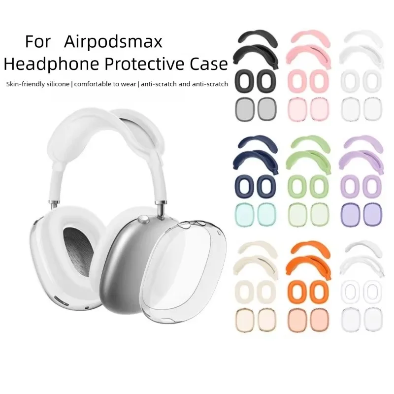 Coussinets d'écouteurs, protège-tête et coque transparente 4-en-1 en silicone + TPU pour AirPods Max – Accessoires de protection en silicone EJBHT07
